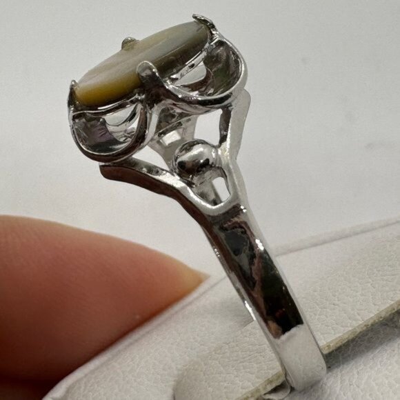 18K White Gold Plated Mother of Pearl Ring size 9 Antique Style - Picture 7 of 8